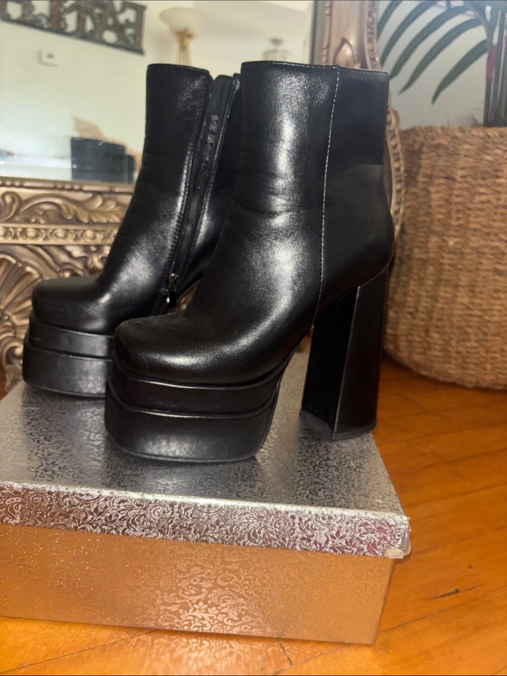 Women's Black Platform Block Heel Ankle Boots